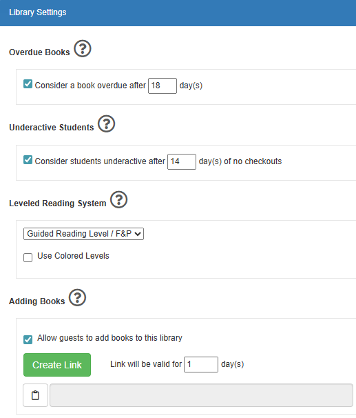 Options for customizing library settings.