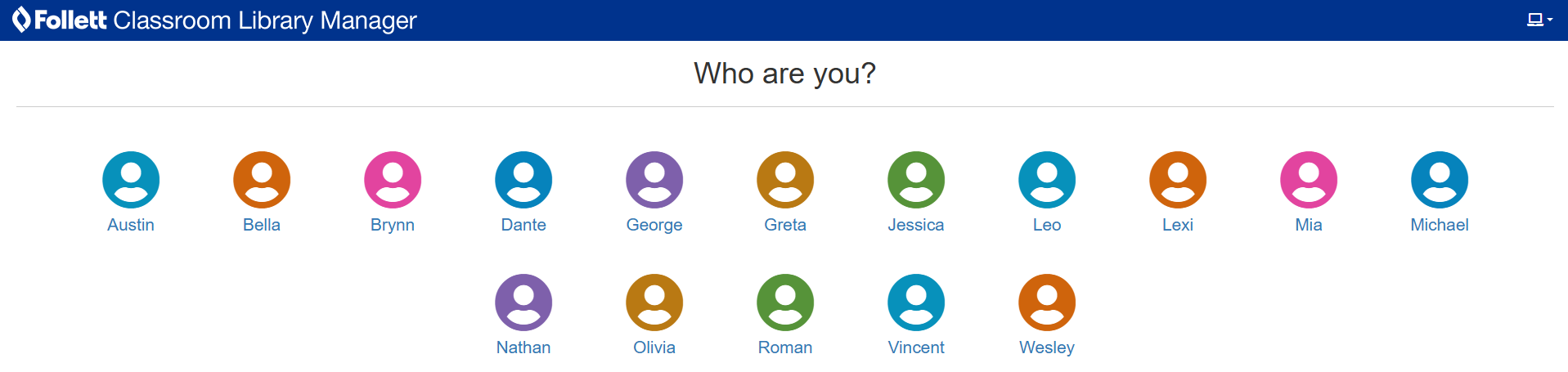 List of student names on the Who are you page.