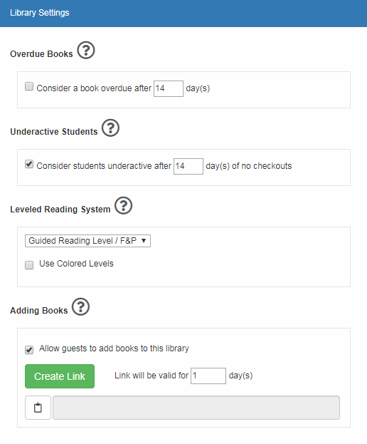 Options for customizing library settings